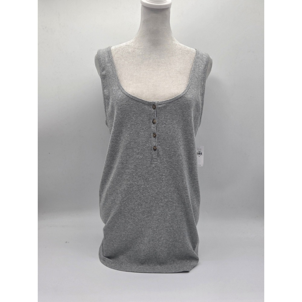 Old Navy Women's XL Gray Ribbed Slim Fit Henley Tank Top NWT 101-931